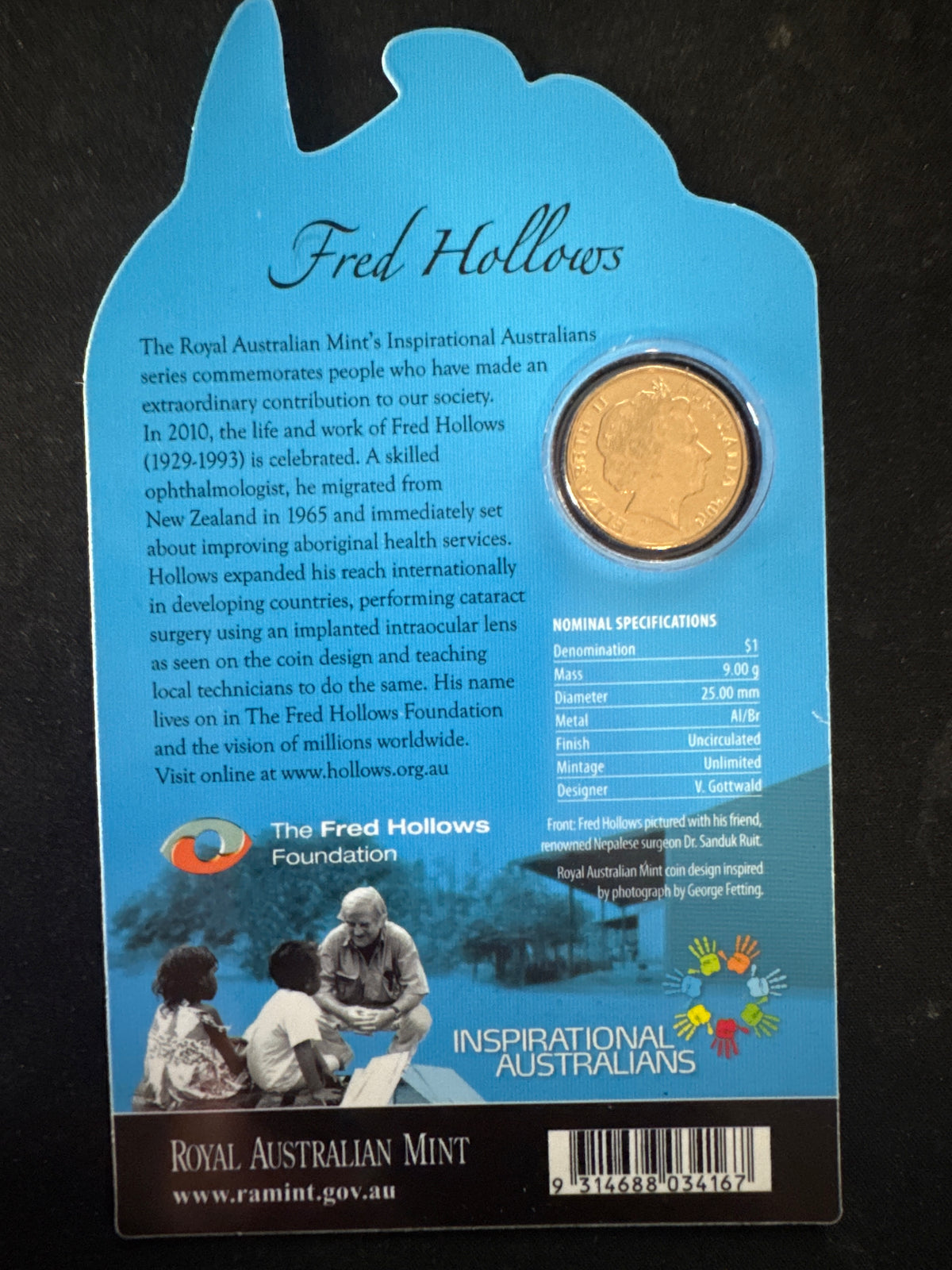 2010 Fred Hollows $1 Uncirculated Coin – Inspirational Australians