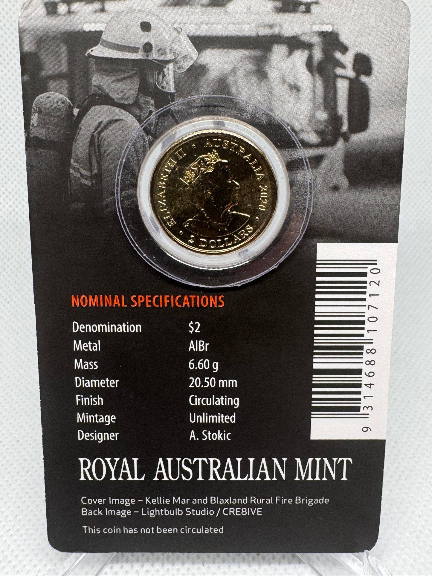 $2 2020 Australia’s Firefighters Uncirculated Coin on Card