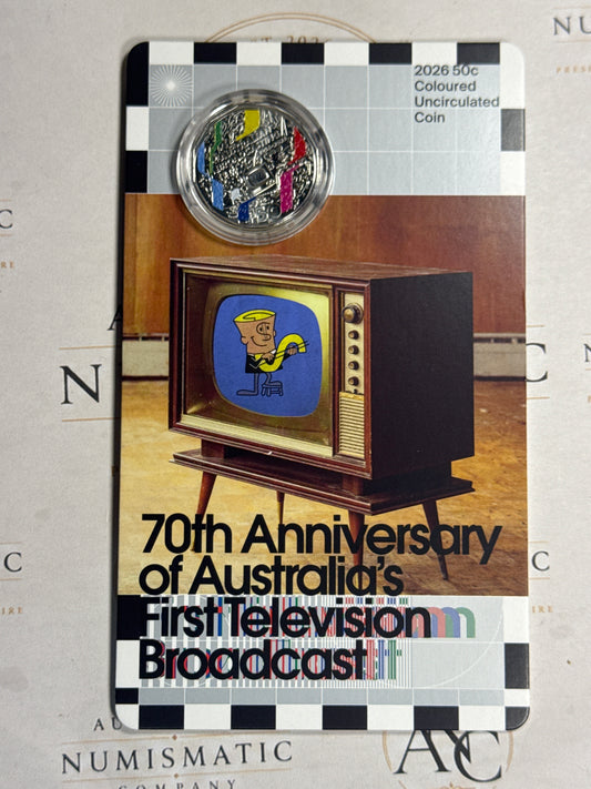 2026 50c 70th Anniversary of Australia’s First Television Broadcast Coloured Uncirculated Coin