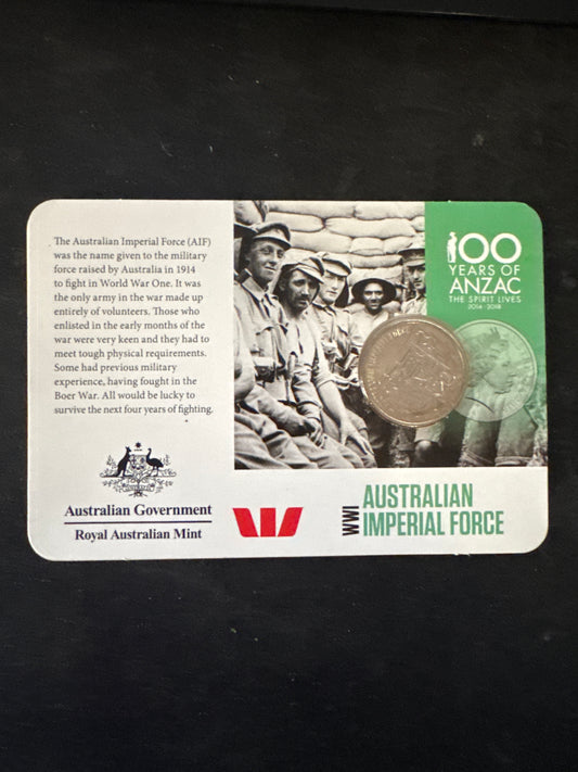 2015 Australian Imperial Force $1 Uncirculated Coin Card – 100 Years of ANZAC
