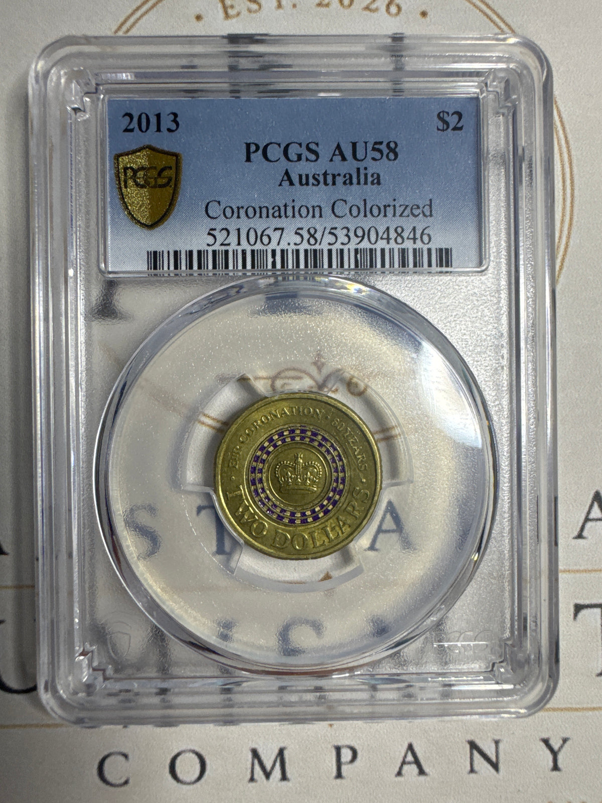 2013 Australian $2 Purple Coronation – PCGS AU58