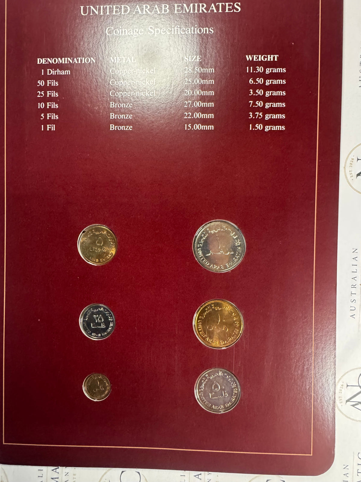 United Arab Emirates 1973–1984 6-Coin Set – Coin Sets of All Nations