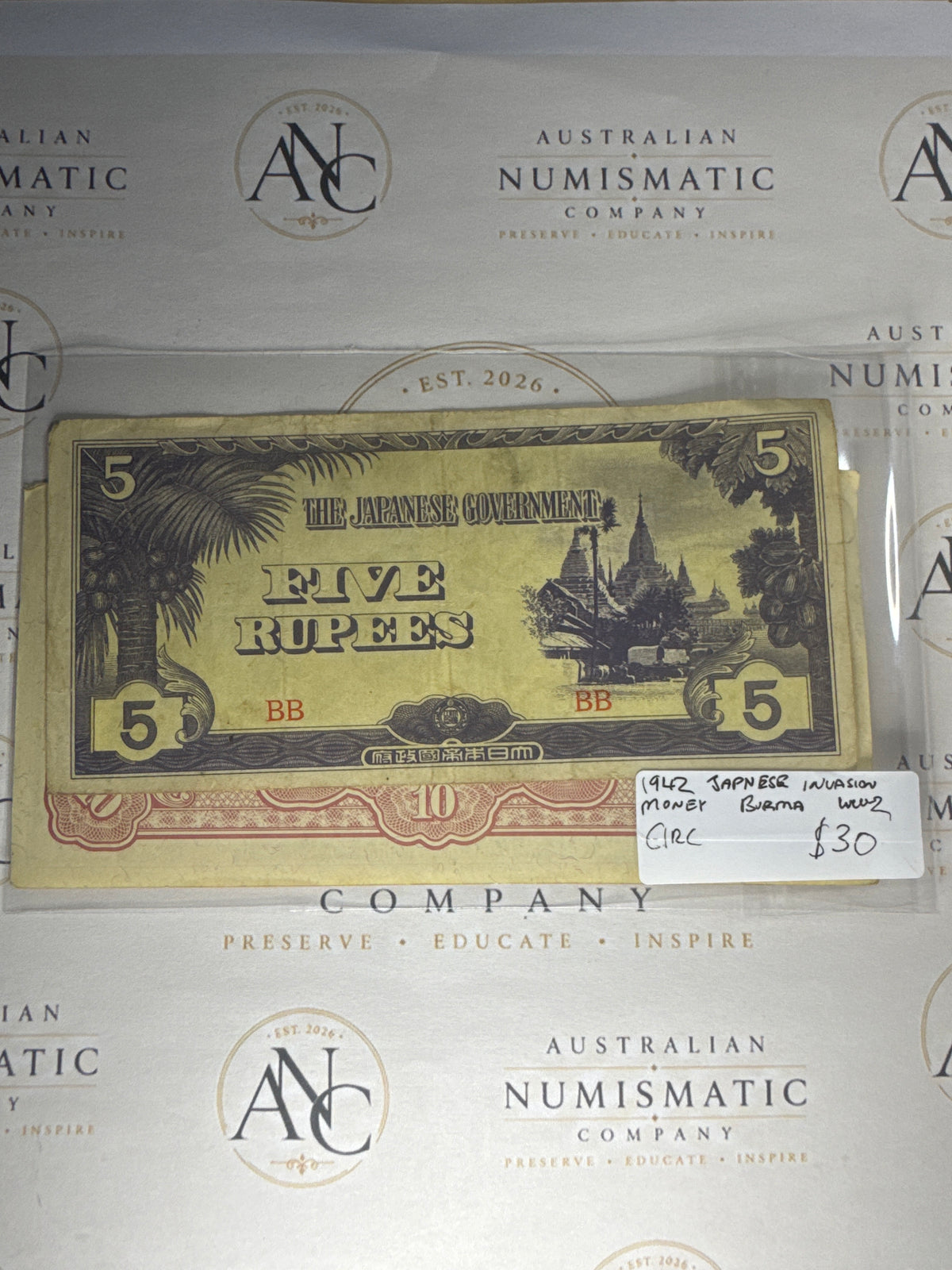 WWII Japanese Occupation of Burma – 5 & 10 Rupees Banknote Pair