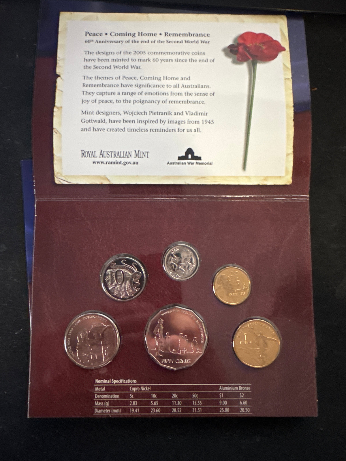 2005 Peace, Coming Home, Remembrance Six Coin Uncirculated Set