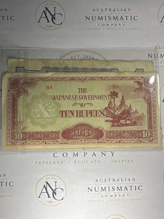 WWII Japanese Occupation of Burma – 5 & 10 Rupees Banknote Pair
