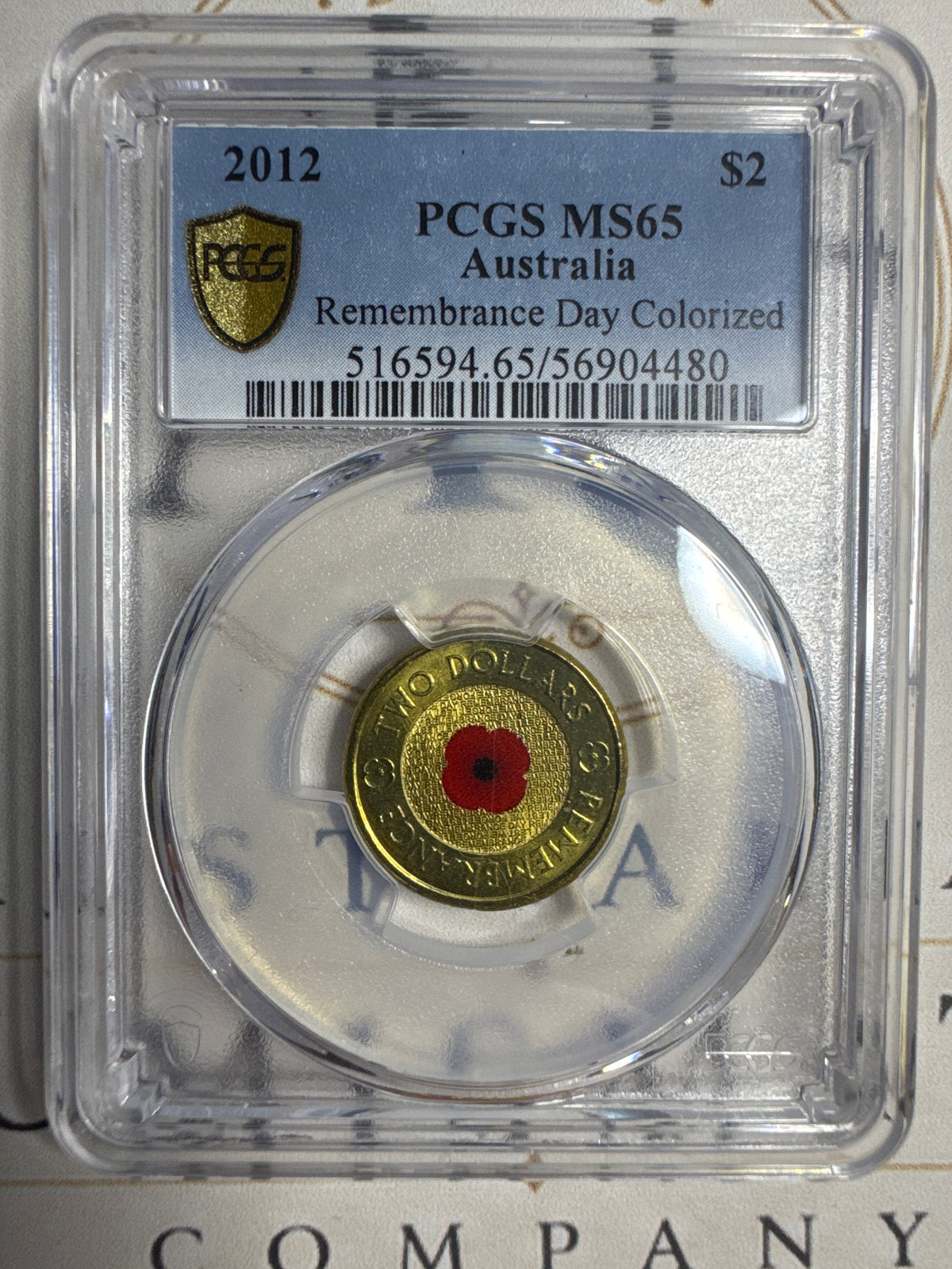 2012 Australian $2 Red Poppy Remembrance Day – PCGS MS65