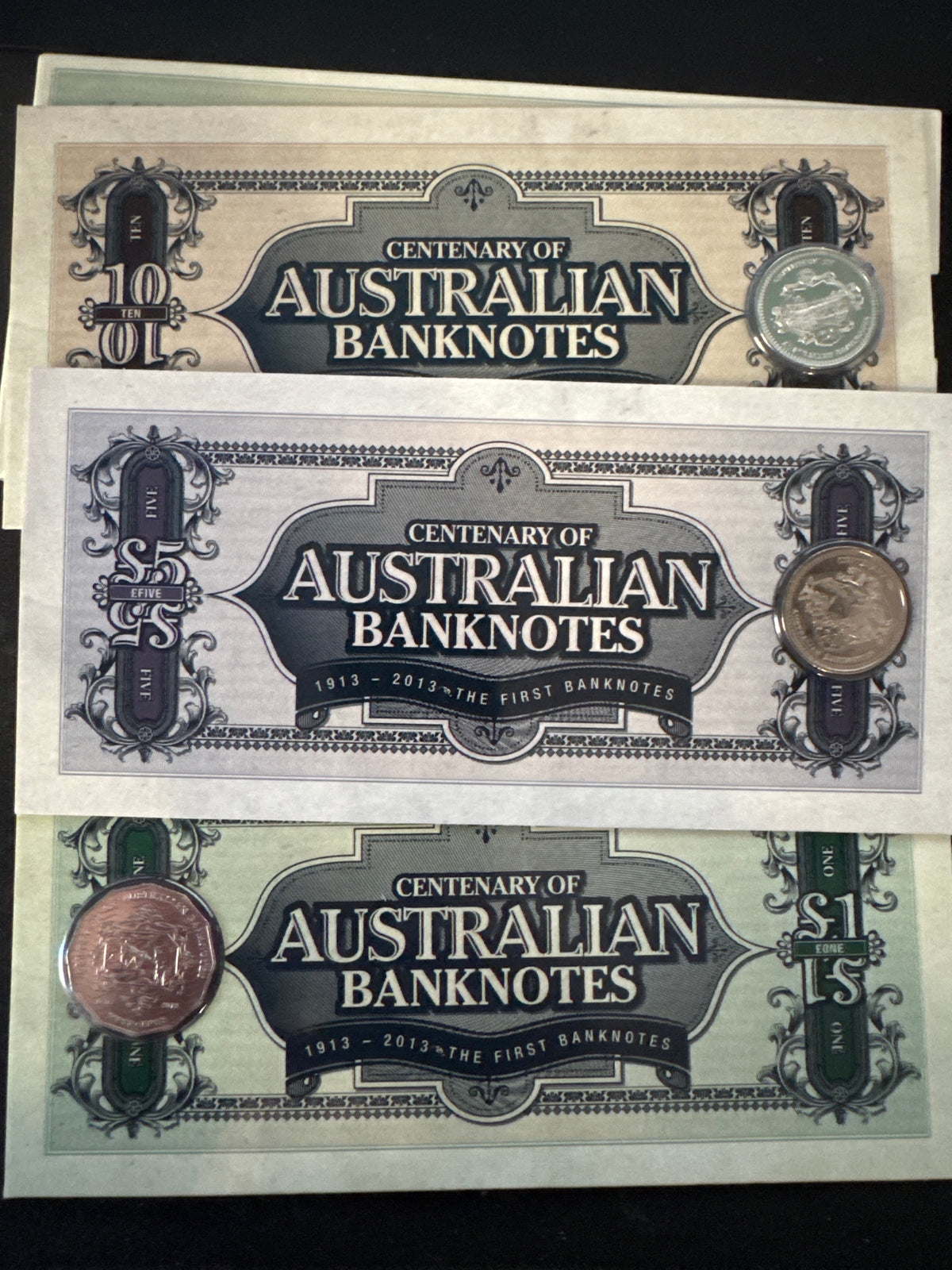 2013 Centenary of Australian Banknotes 3 Card Set