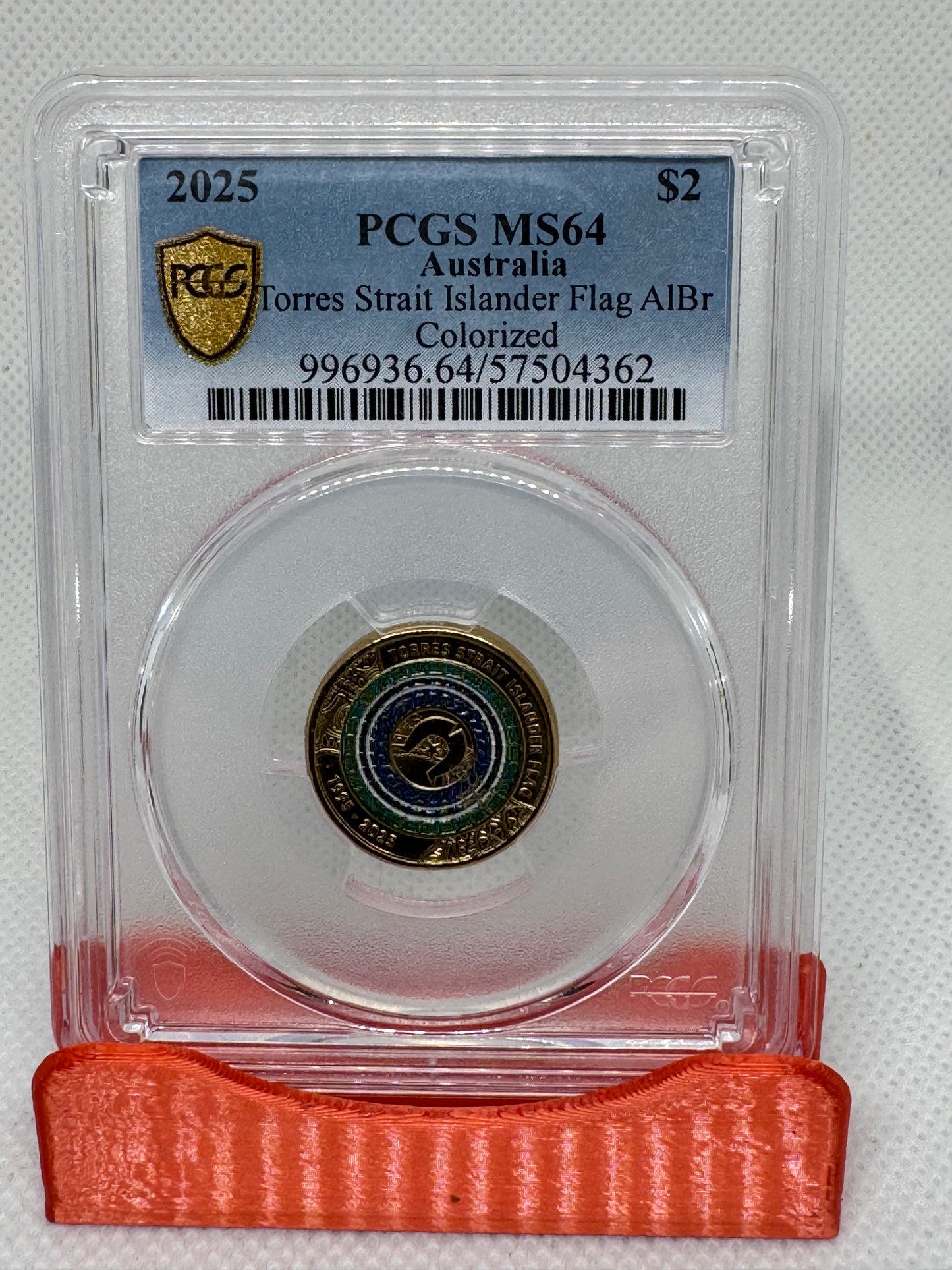 PCGS MS64 Torres Strait Islander Flag Anniversary Colourised $2