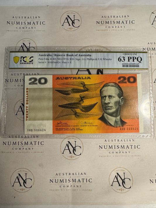 1974 $20 Phillips/Wheeler R405 Banknote – PCGS Choice UNC 63 PPQ