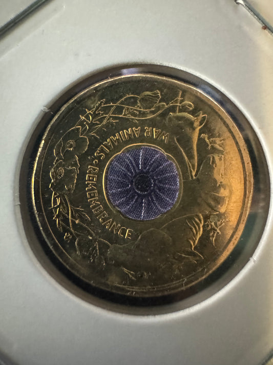 2024 “War Animals Rememberance” Purple Poppy colourised $2 coin