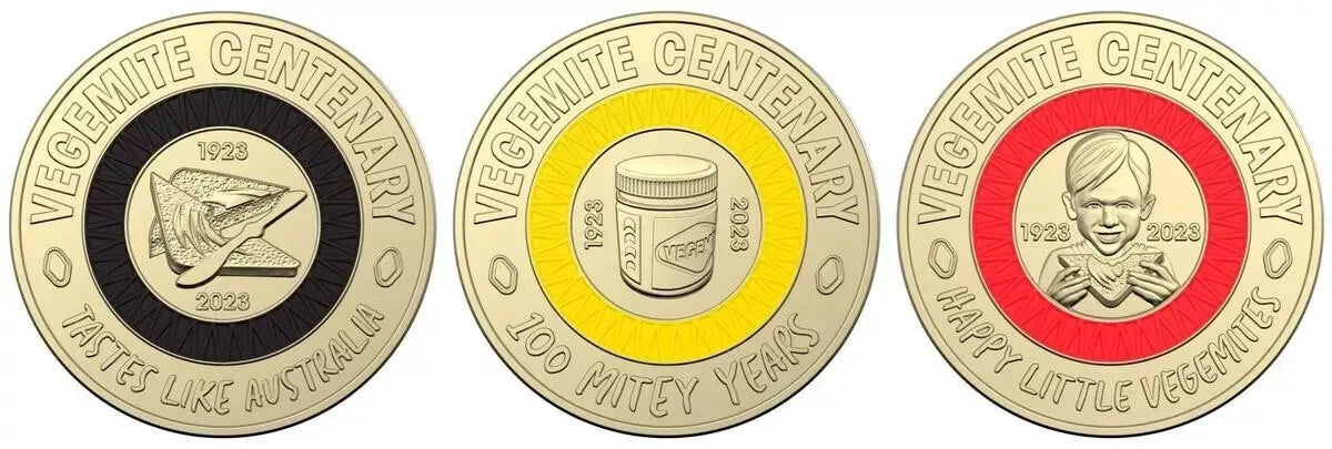 2023 Coloured 2 Dollar Coin Trio Vegemite Uncirculated