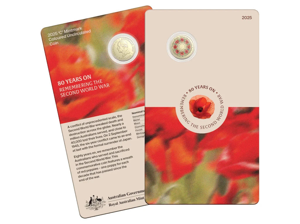 2025 'C’ Mintmark Coloured Coin in Card – 80th Remembering the second world war