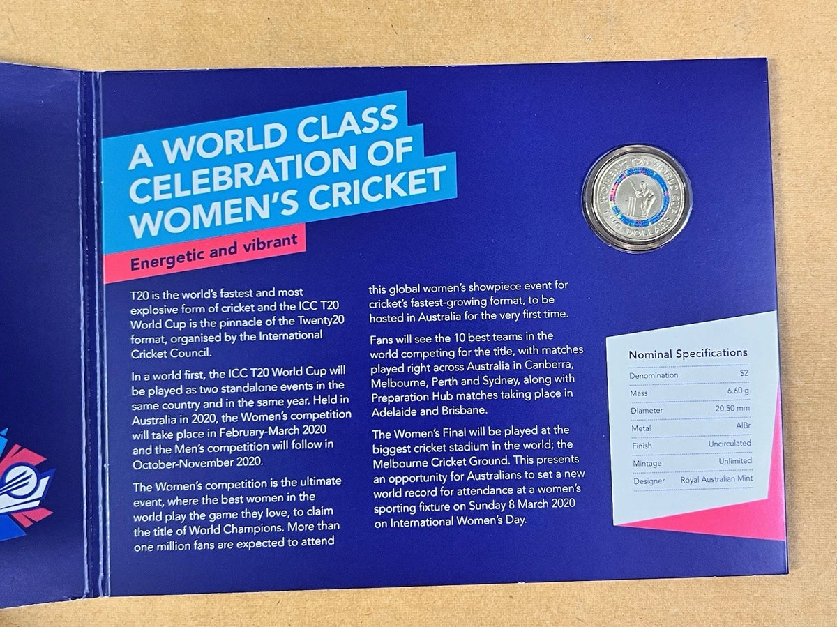2020 $2 AlBr Coloured Uncirculated in Folder - ICC Women's T20 World Cup